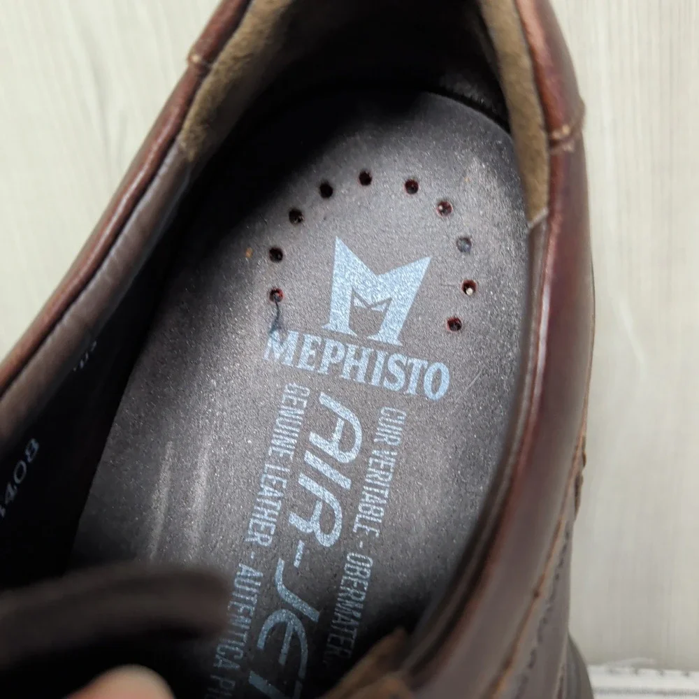 Mephisto Douk Hydro Protect Oxfords US Mens 11.5 Brown‎ Leather Moc Toe Air-Jet